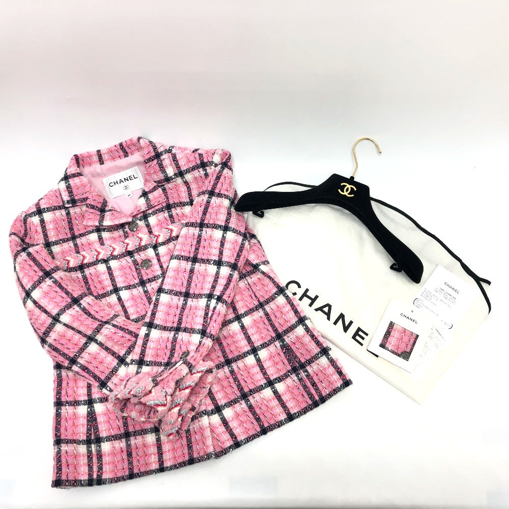 CHANEL Jacket P77302 tweed pink 24S COCO Mark button Women 34 Used Authentic