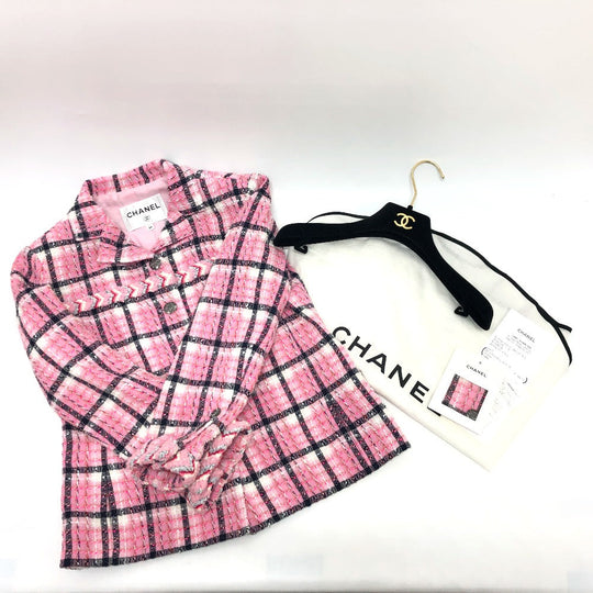 CHANEL Jacket P77302 tweed pink 24S COCO Mark button Women 34 Used Authentic