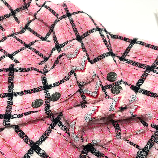 CHANEL Jacket P77302 tweed pink 24S COCO Mark button Women 34 Used Authentic