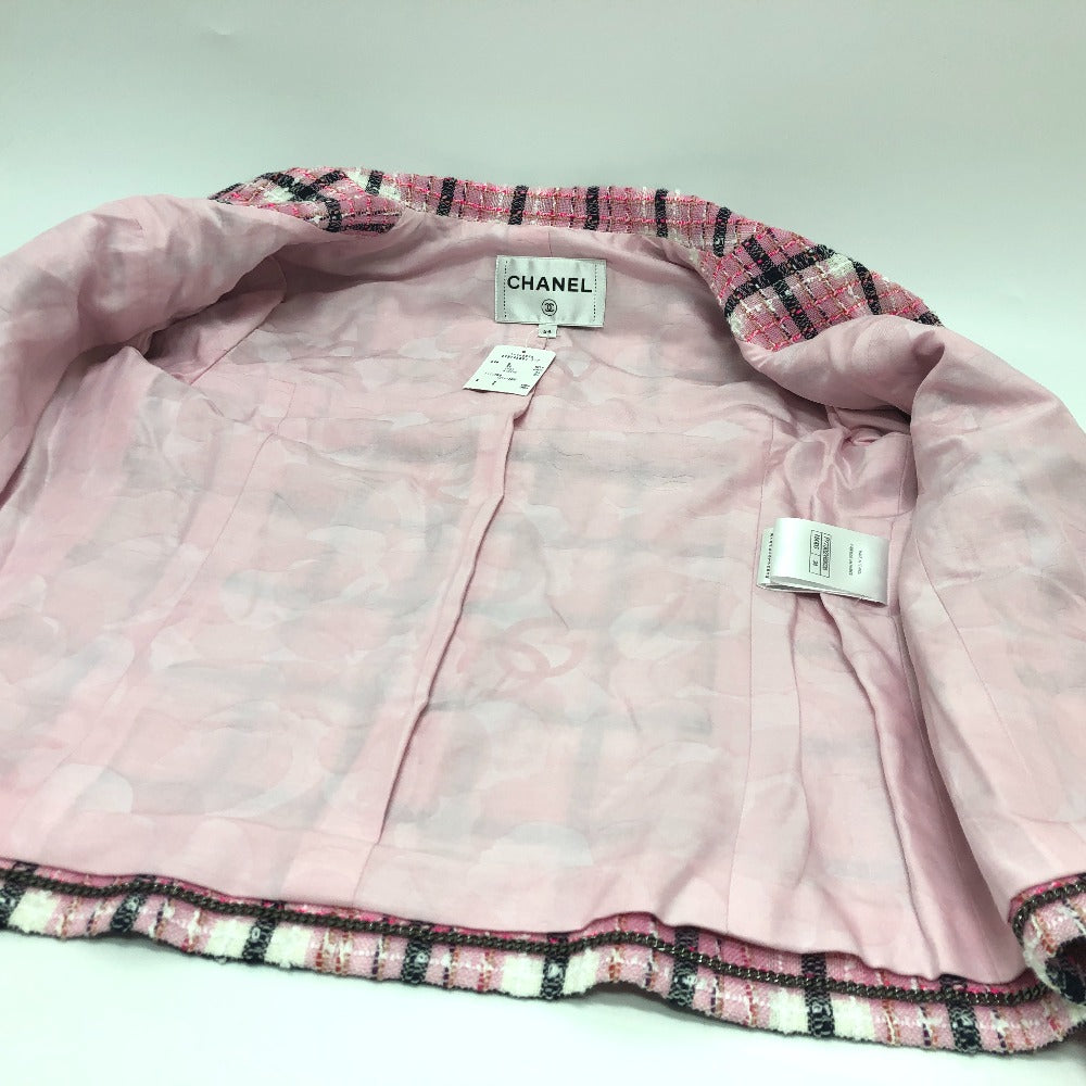 CHANEL Jacket P77302 tweed pink 24S COCO Mark button Women 34 Used Authentic