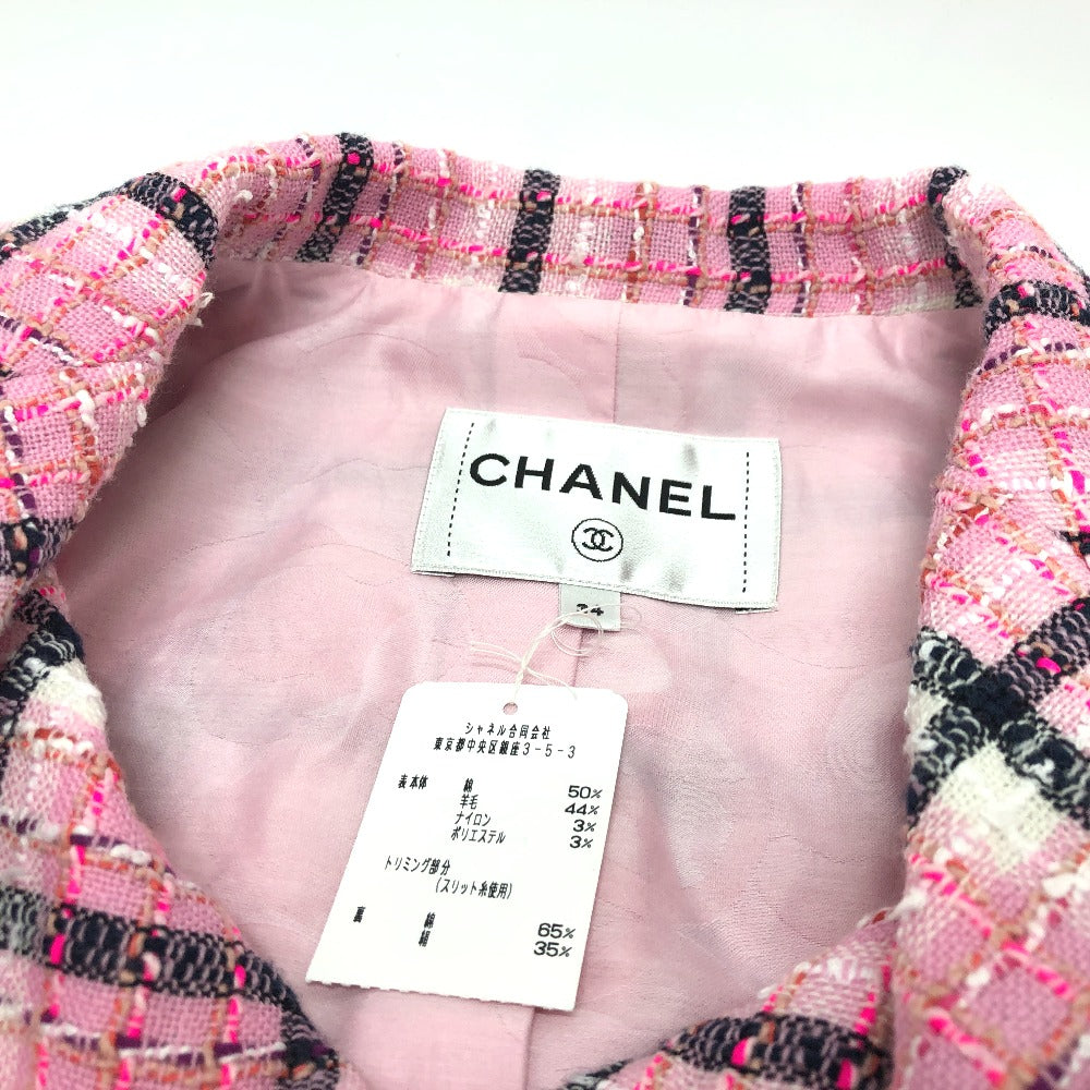 CHANEL Jacket P77302 tweed pink 24S COCO Mark button Women 34 Used Authentic