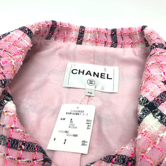 CHANEL Jacket P77302 tweed pink 24S COCO Mark button Women 34 Used Authentic