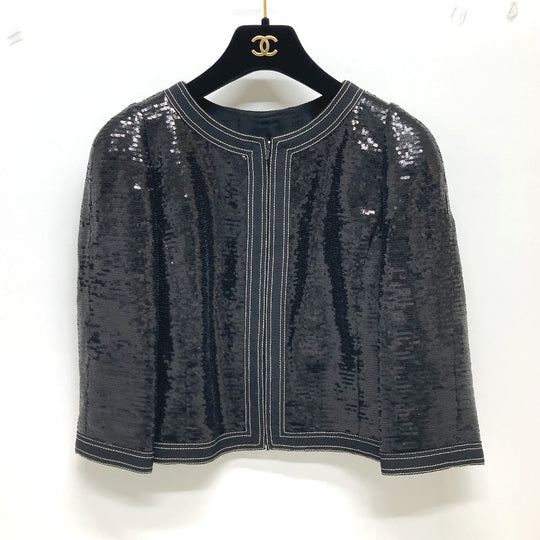 CHANEL Jacket P45044 Sequin black Sequin Women 36 Used Authentic
