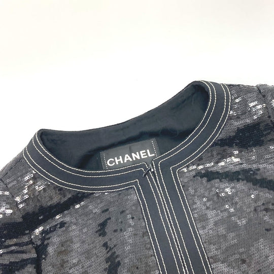 CHANEL Jacket P45044 Sequin black Sequin Women 36 Used Authentic
