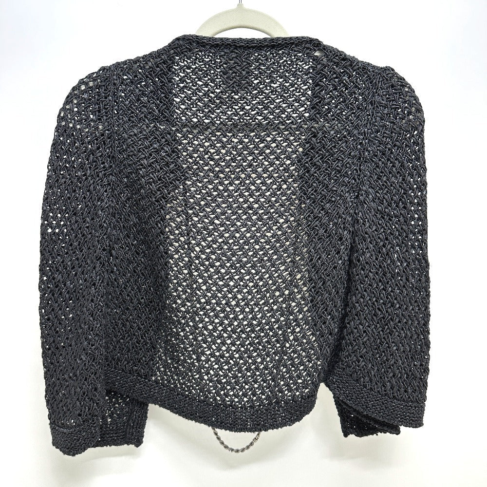 CHANEL cardigan P40660 cotton black Braided Chain Women Used Authentic