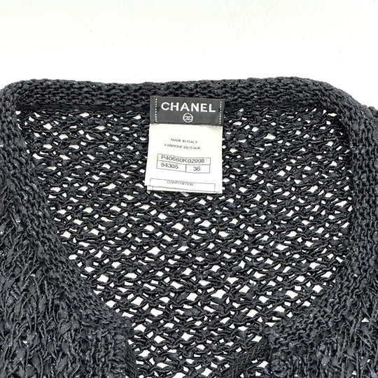CHANEL cardigan P40660 cotton black Braided Chain Women Used Authentic