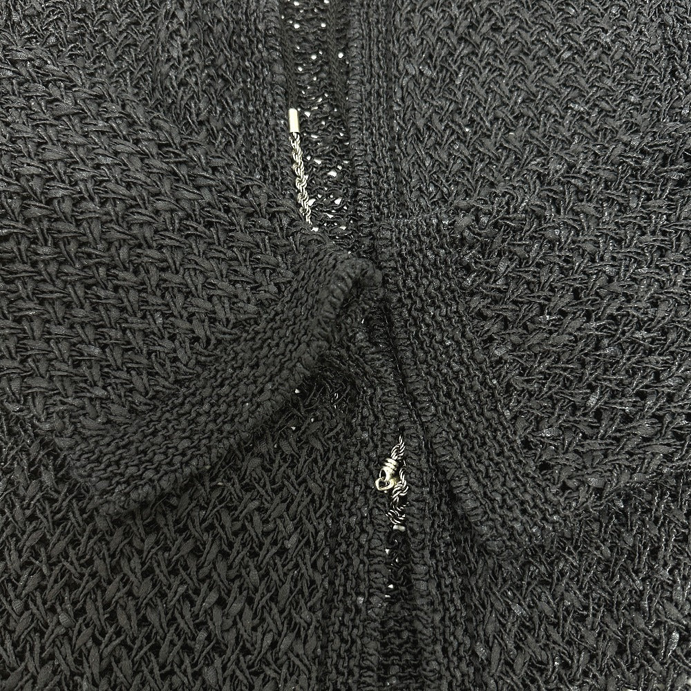 CHANEL cardigan P40660 cotton black Braided Chain Women Used Authentic