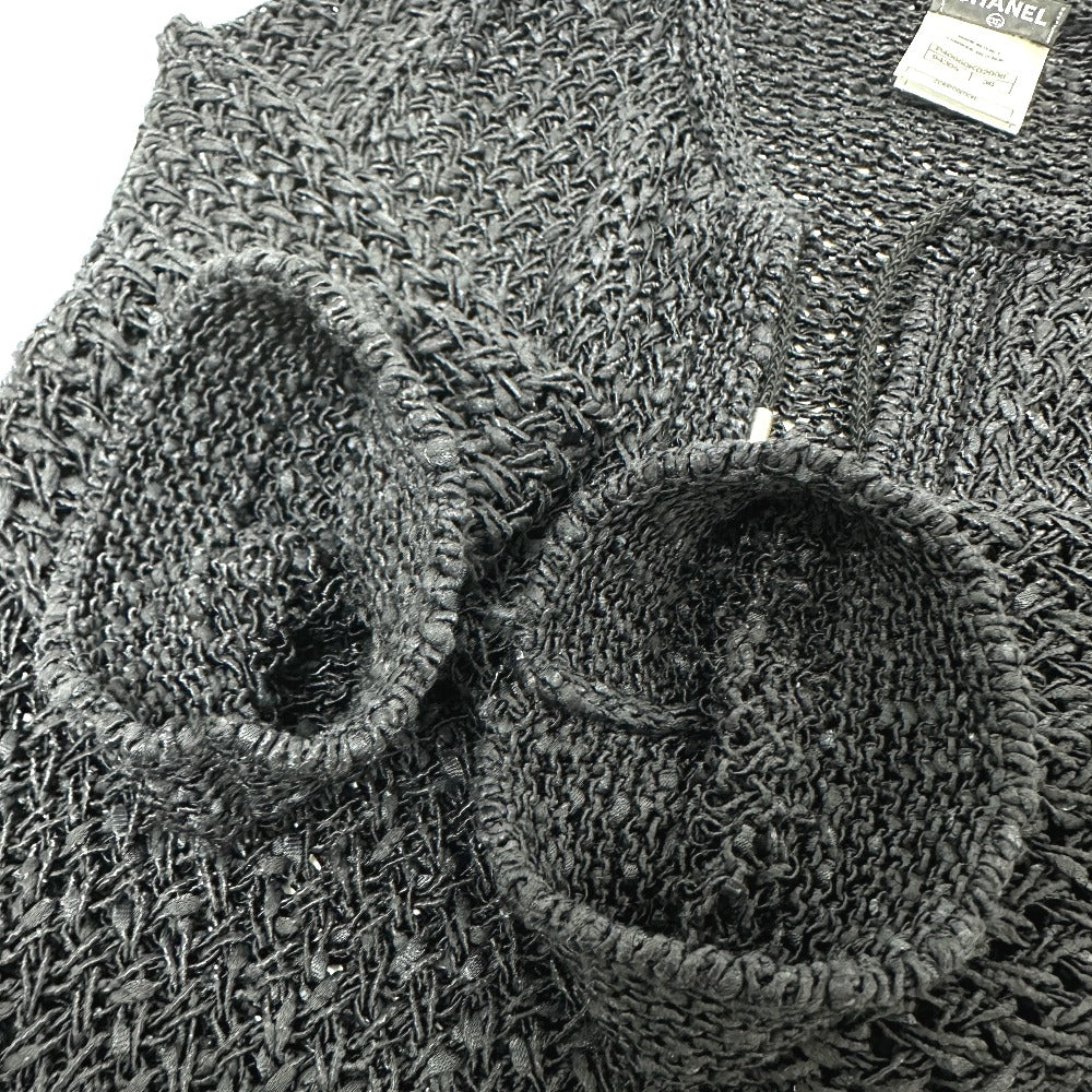 CHANEL cardigan P40660 cotton black Braided Chain Women Used Authentic