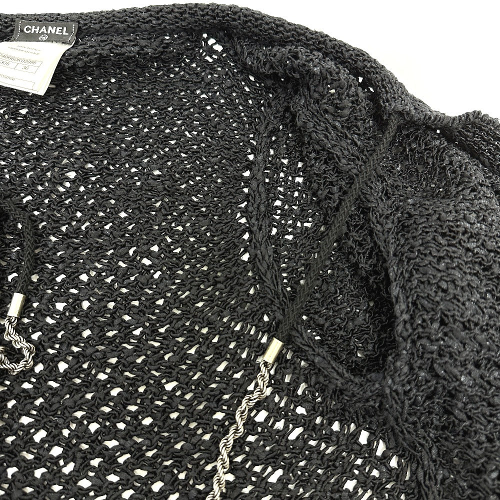 CHANEL cardigan P40660 cotton black Braided Chain Women Used Authentic