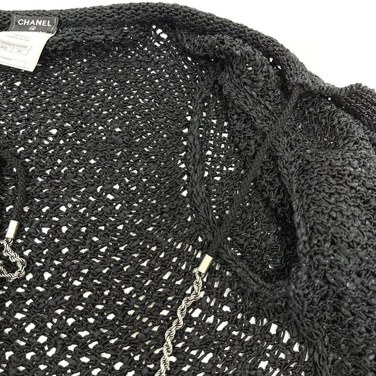 CHANEL cardigan P40660 cotton black Braided Chain Women Used Authentic