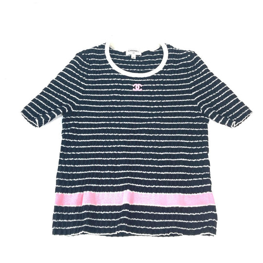 CHANEL knit P76857 Cotton, Polyamide black 24Stainless Steel New Release COCO Mark Border CC Women 34 Used Authentic