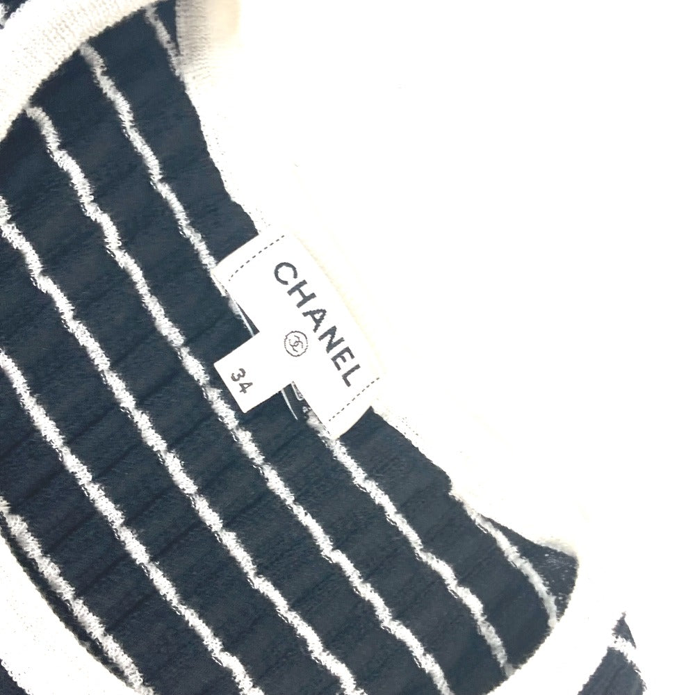 CHANEL knit P76857 Cotton, Polyamide black 24Stainless Steel New Release COCO Mark Border CC Women 34 Used Authentic