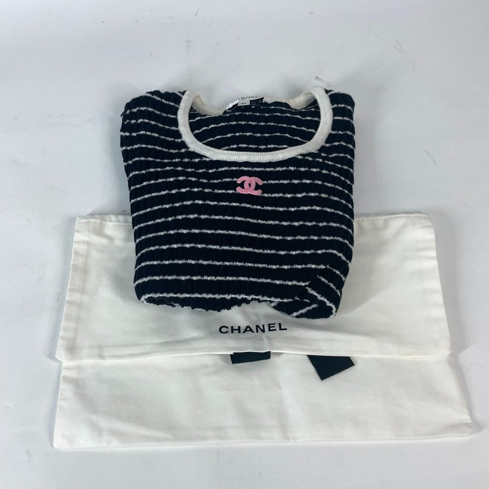 CHANEL knit P76857 Cotton, Polyamide black 24Stainless Steel New Release COCO Mark Border CC Women 34 Used Authentic