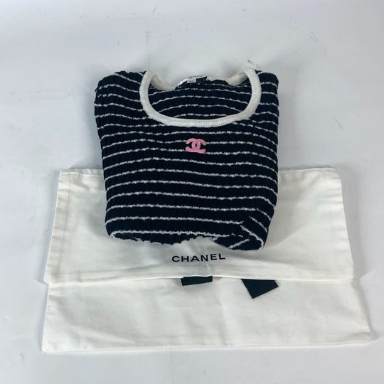 CHANEL knit P76857 Cotton, Polyamide black 24Stainless Steel New Release COCO Mark Border CC Women 34 Used Authentic