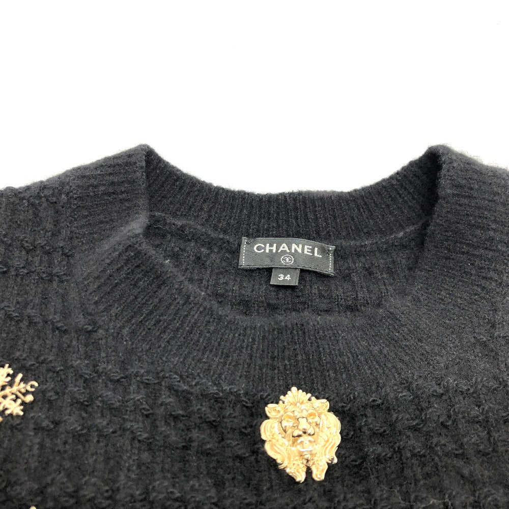 CHANEL sweater P59735 cashmere black 18B CCCOCO Mark logo icon beaded knit 34