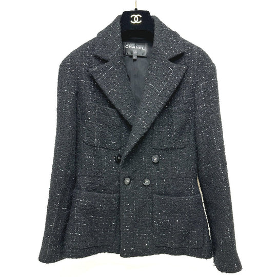 CHANEL Jacket P78012 tweed black 24B Glitter Tweed 34