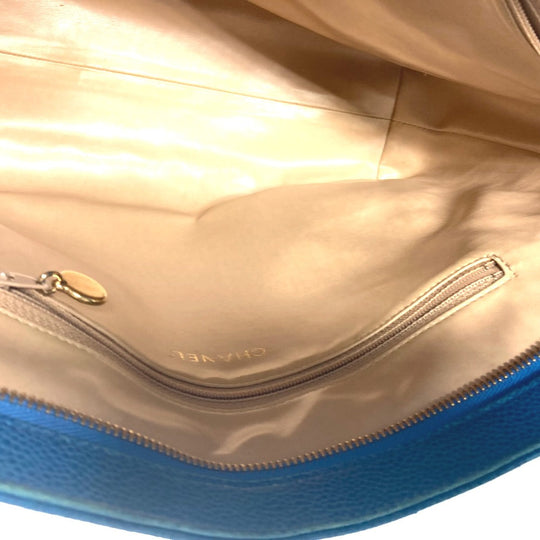 CHANEL Handbag Caviar skin blue vintage Vstitch