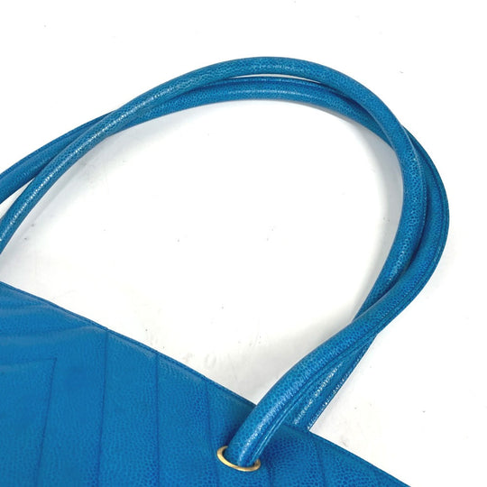 CHANEL Handbag Caviar skin blue vintage Vstitch