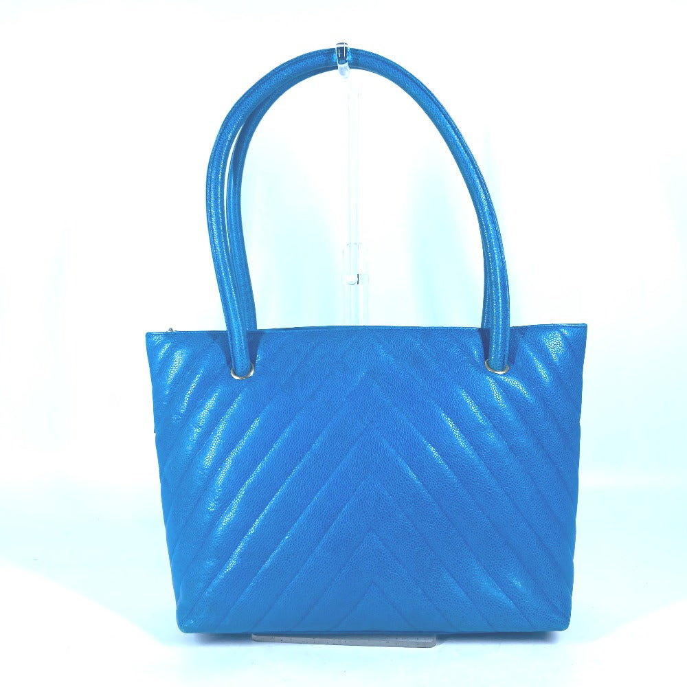 CHANEL Handbag Caviar skin blue vintage Vstitch