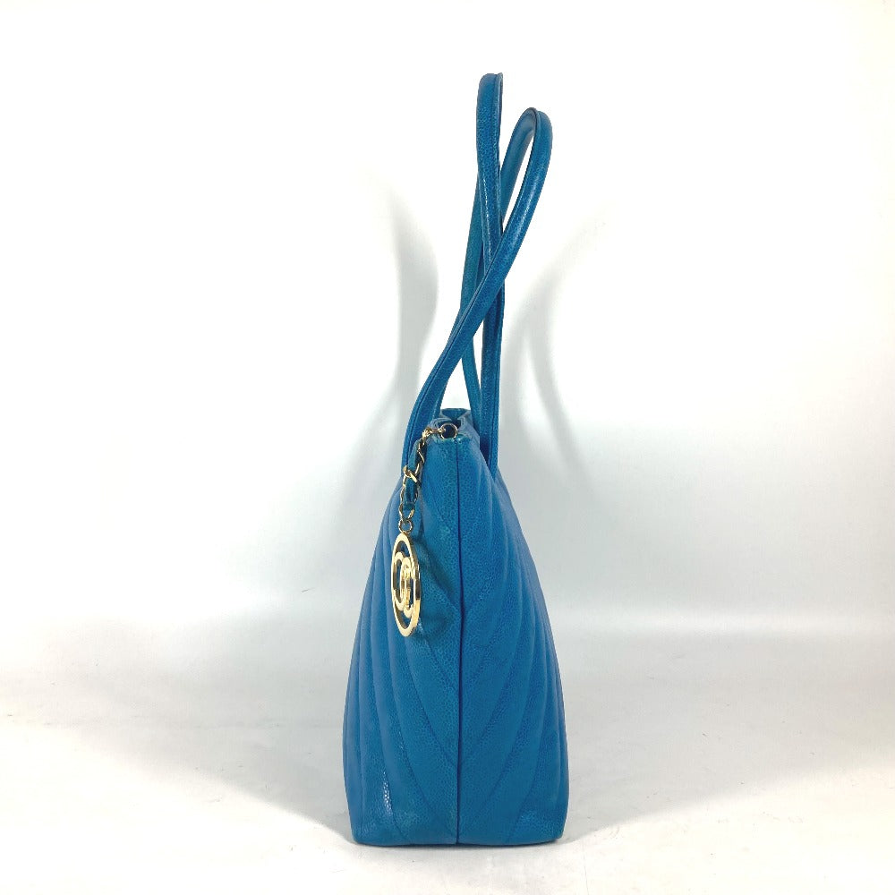CHANEL Handbag Caviar skin blue vintage Vstitch