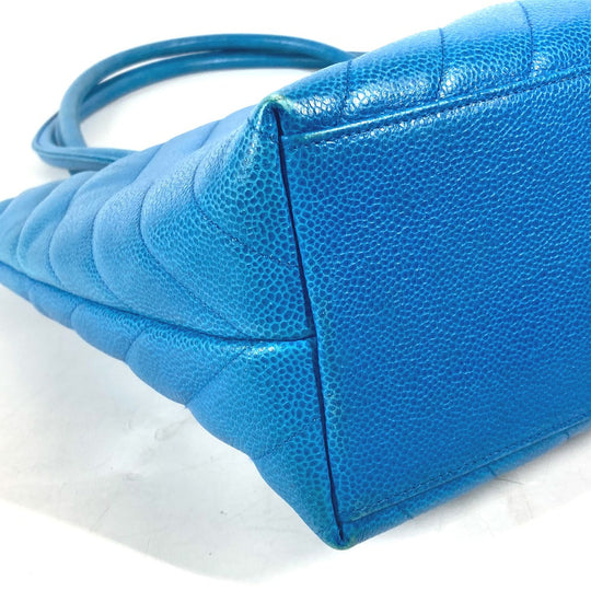 CHANEL Handbag Caviar skin blue vintage Vstitch