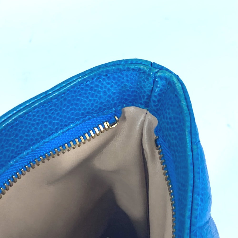 CHANEL Handbag Caviar skin blue vintage Vstitch