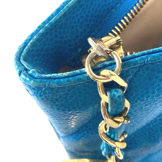 CHANEL Handbag Caviar skin blue vintage Vstitch