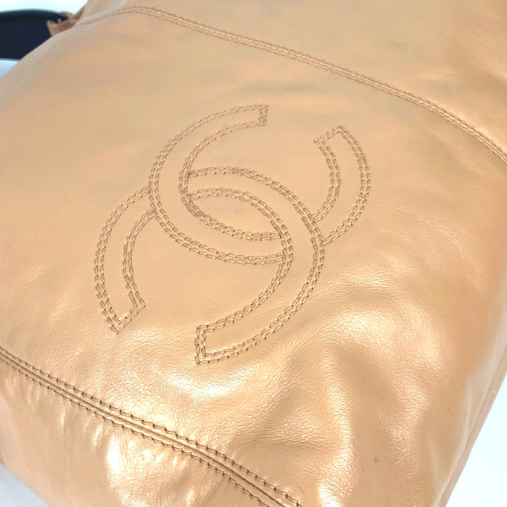 CHANEL Handbag leather beige Plat Stick handle CC COCO Mark