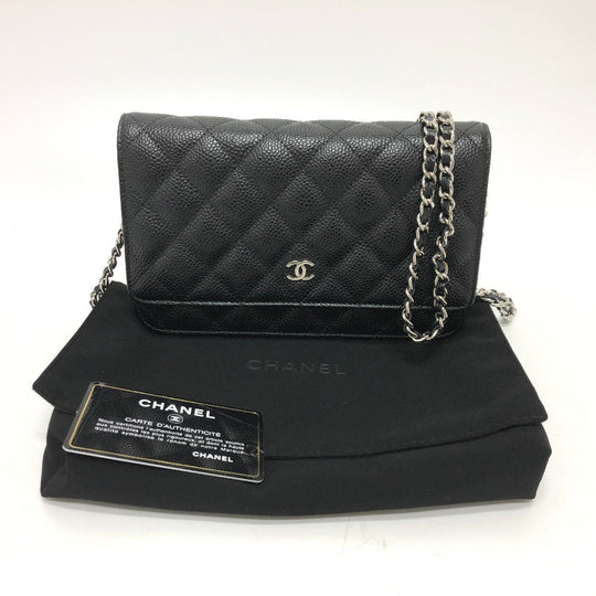 CHANEL Shoulder Bag AP0250 Caviar skin black Matelasse COCO Mark Classic Women Used Authentic