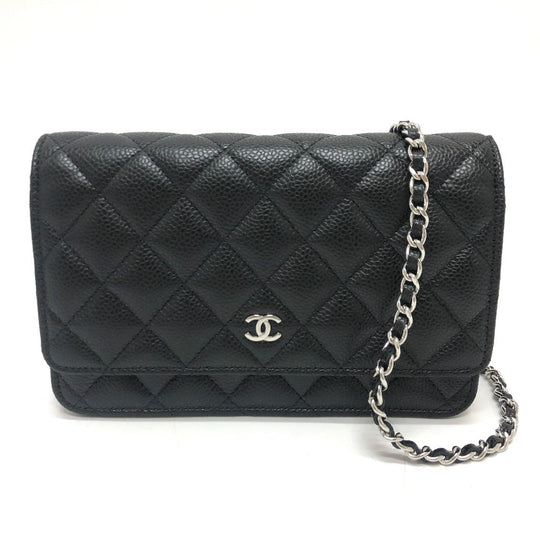 CHANEL Shoulder Bag AP0250 Caviar skin black Long Wallet Purse COCO Mark Women Used Authentic