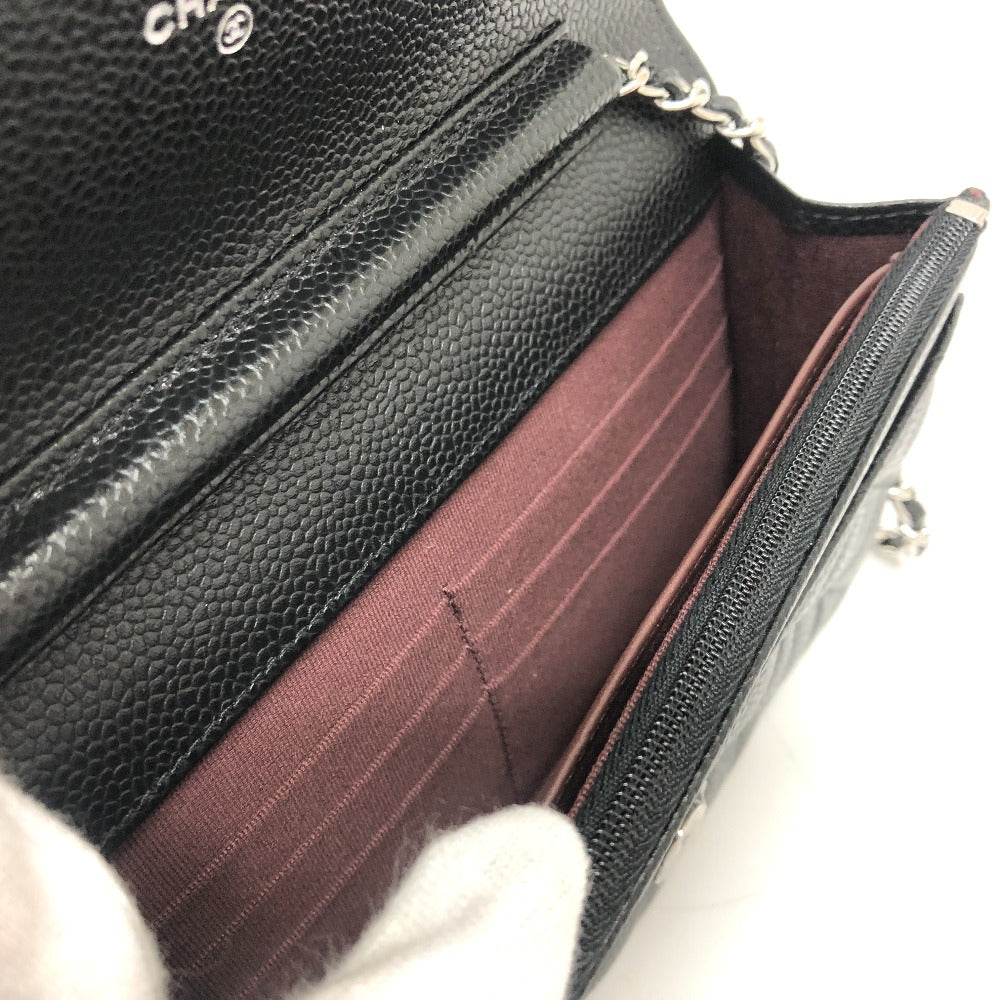 CHANEL Shoulder Bag AP0250 Caviar skin black Long Wallet Purse COCO Mark Women Used Authentic