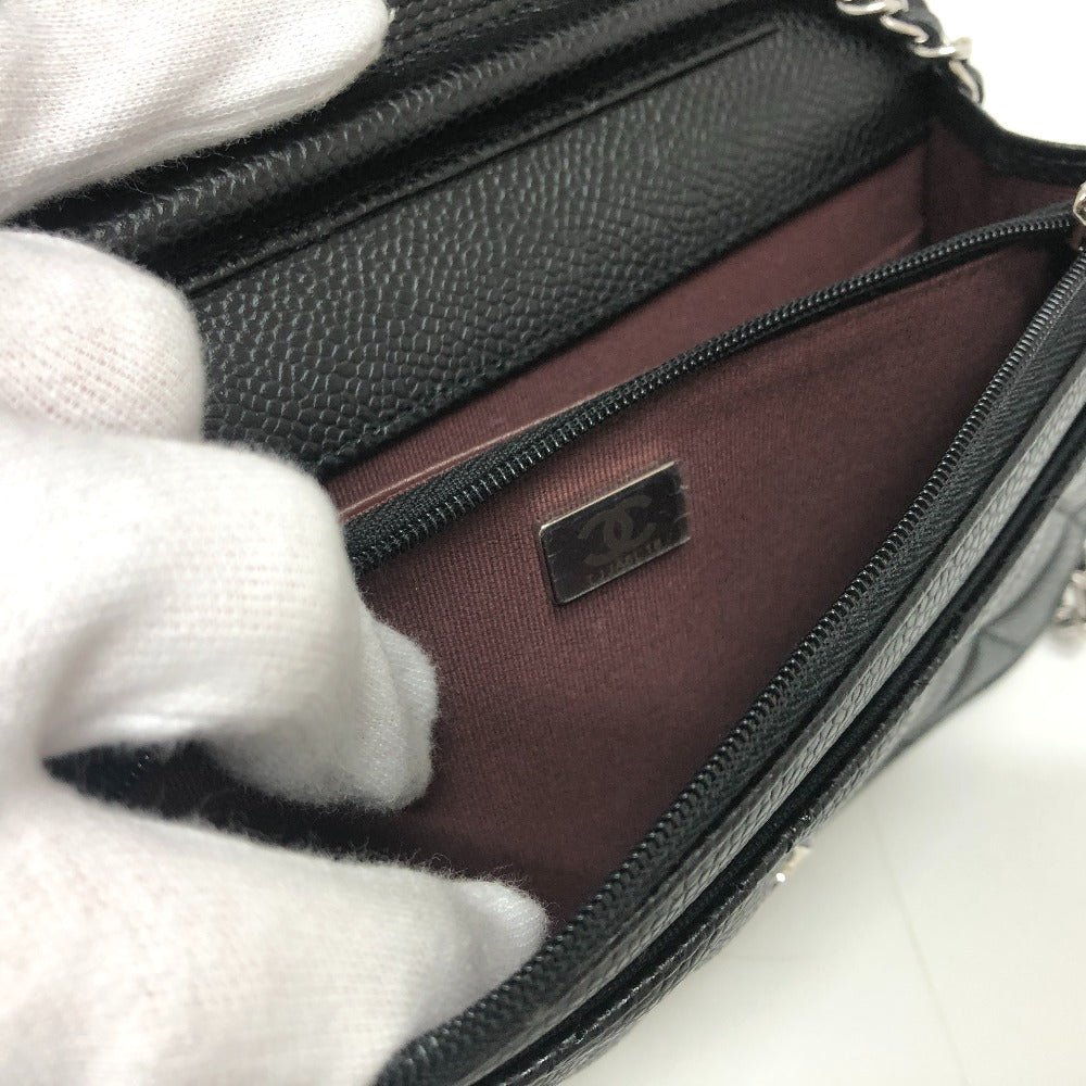 CHANEL Shoulder Bag AP0250 Caviar skin black Long Wallet Purse COCO Mark Women Used Authentic