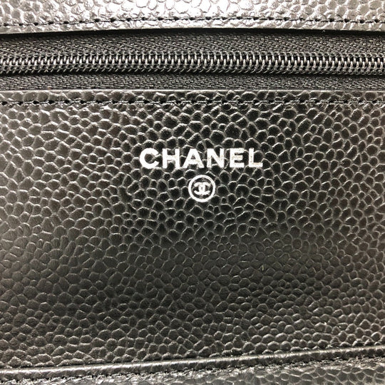 CHANEL Shoulder Bag AP0250 Caviar skin black Long Wallet Purse COCO Mark Women Used Authentic