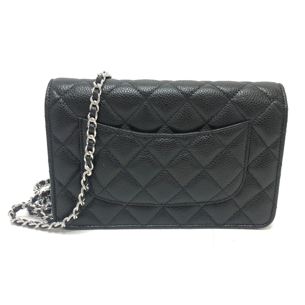 CHANEL Shoulder Bag AP0250 Caviar skin black Long Wallet Purse COCO Mark Women Used Authentic