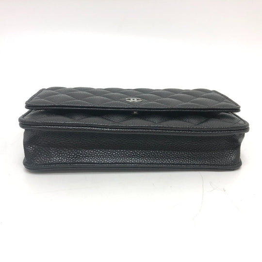 CHANEL Shoulder Bag AP0250 Caviar skin black Long Wallet Purse COCO Mark Women Used Authentic