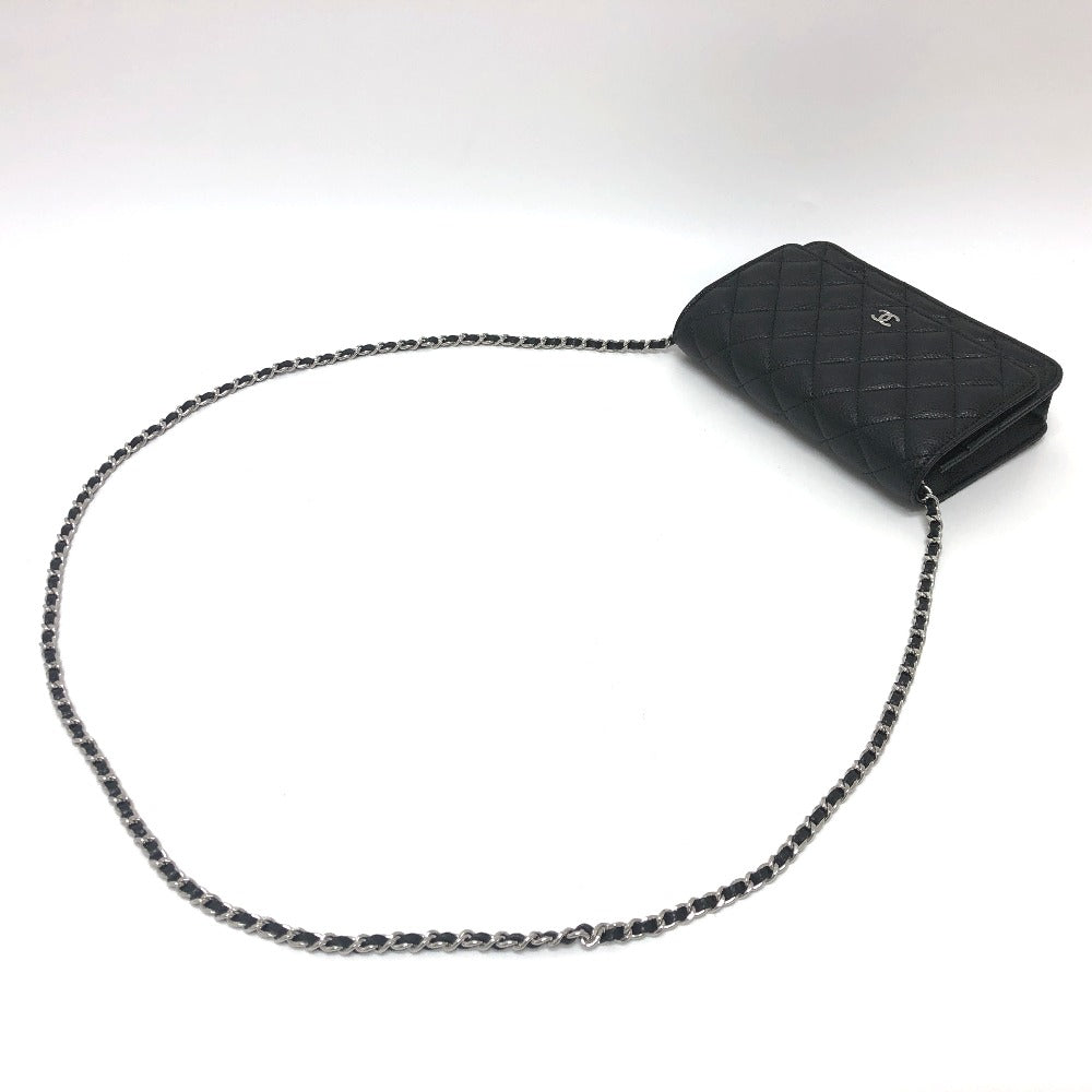 CHANEL Shoulder Bag AP0250 Caviar skin black Long Wallet Purse COCO Mark Women Used Authentic
