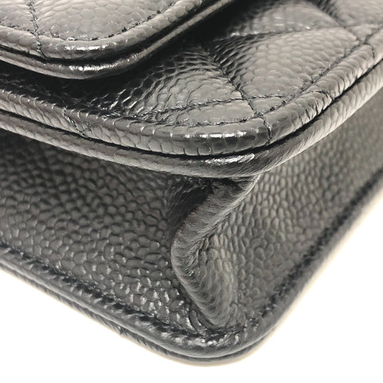 CHANEL Shoulder Bag AP0250 Caviar skin black Long Wallet Purse COCO Mark Women Used Authentic