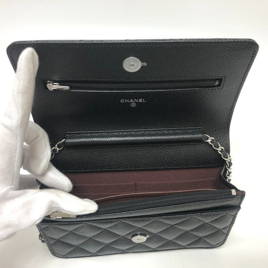 CHANEL Shoulder Bag AP0250 Caviar skin black Long Wallet Purse COCO Mark Women Used Authentic