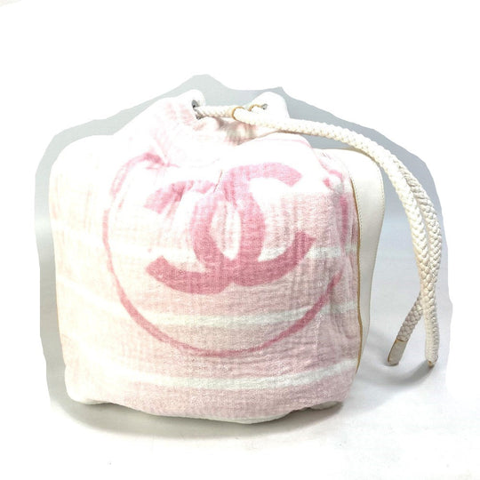 CHANEL Shoulder Bag cotton pink beach bag shoulder CC COCO Mark Border Pile