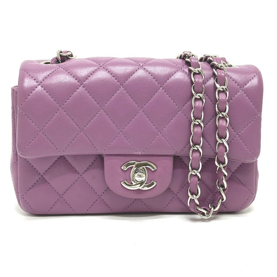 CHANEL Shoulder Bag lambskin purple COCO Mark Minimato Matelasse 20 Women Used Authentic
