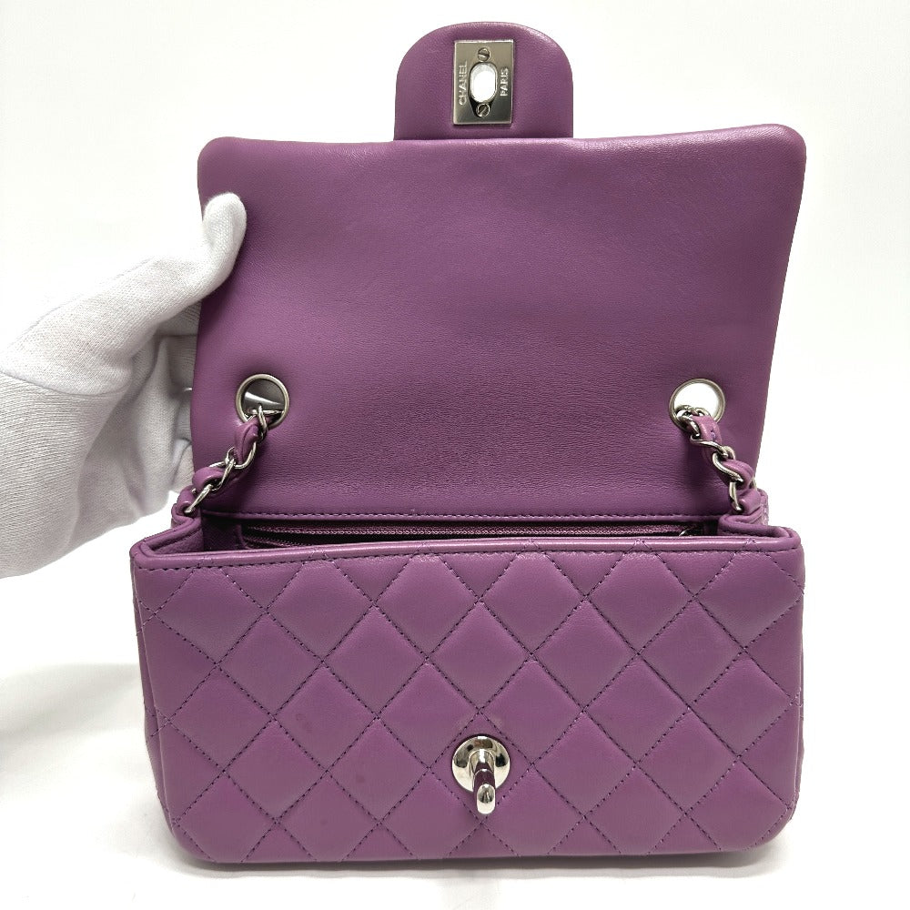 CHANEL Shoulder Bag lambskin purple COCO Mark Minimato Matelasse 20 Women Used Authentic
