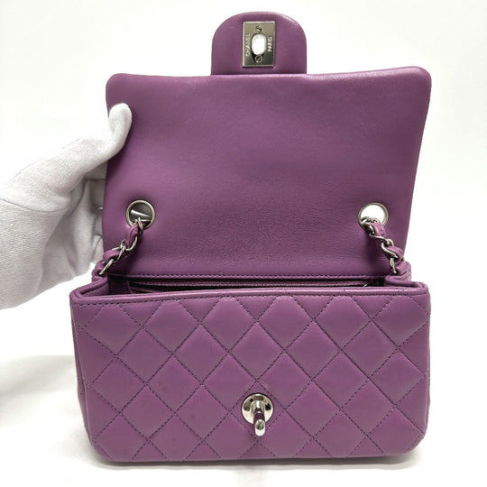CHANEL Shoulder Bag lambskin purple COCO Mark Minimato Matelasse 20 Women Used Authentic