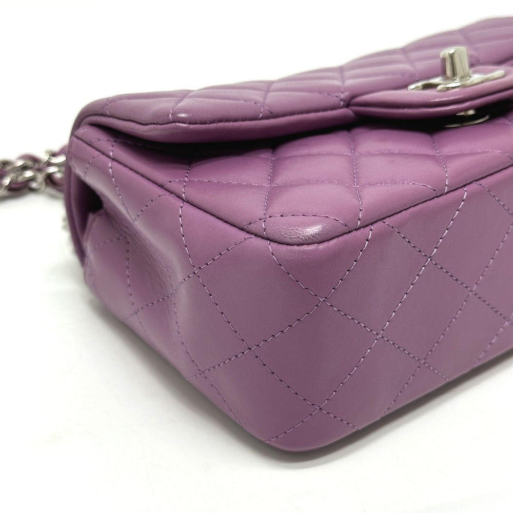 CHANEL Shoulder Bag lambskin purple COCO Mark Minimato Matelasse 20 Women Used Authentic