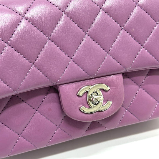 CHANEL Shoulder Bag lambskin purple COCO Mark Minimato Matelasse 20 Women Used Authentic