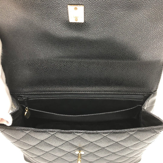 CHANEL Handbag A12397 Caviar skin black COCO Mark Matrasse Women Used Authentic