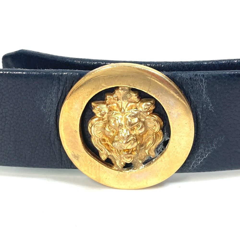 CHANEL belt leather Navy vintage lion buckle Women 70 Used Authentic