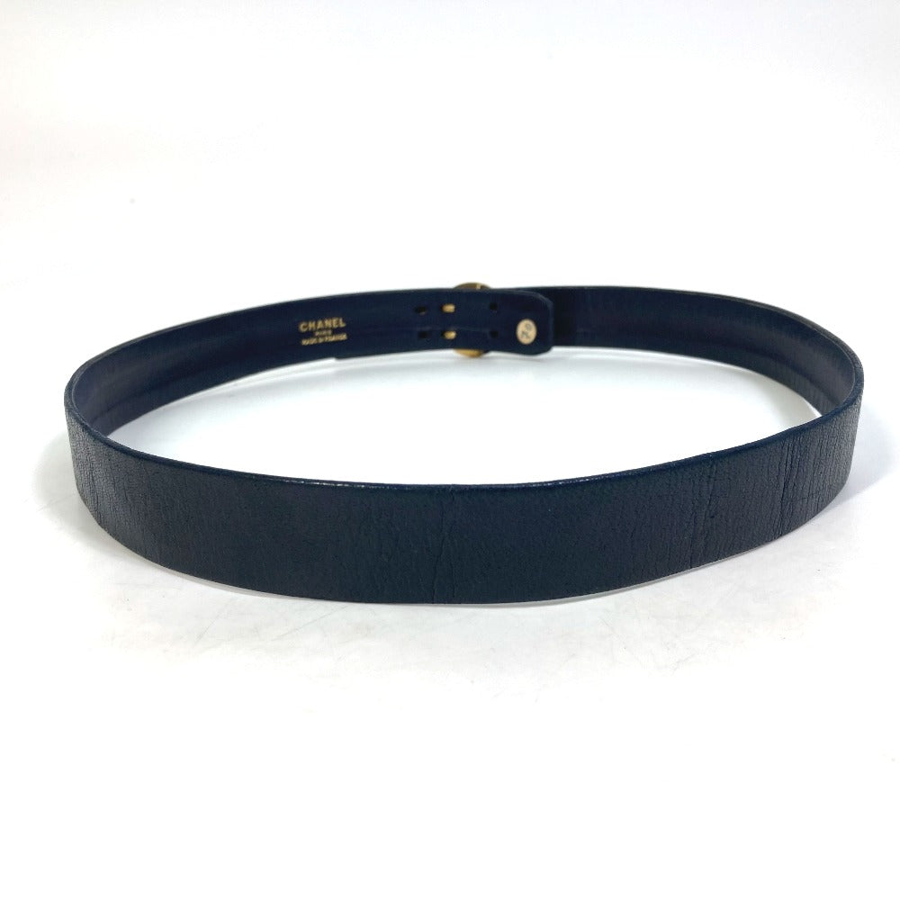 CHANEL belt leather Navy vintage lion buckle Women 70 Used Authentic