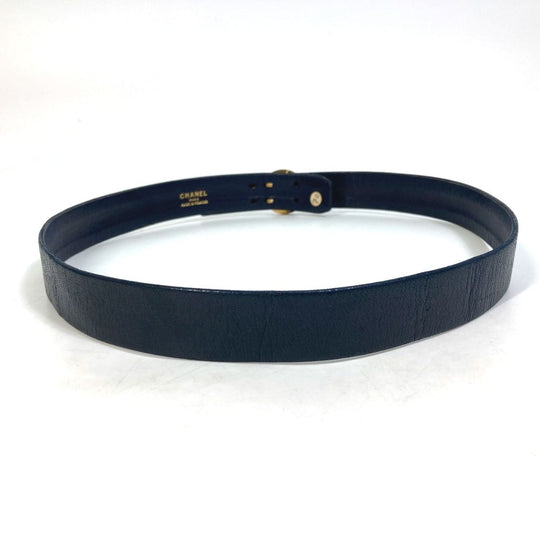 CHANEL belt leather Navy vintage lion buckle Women 70 Used Authentic