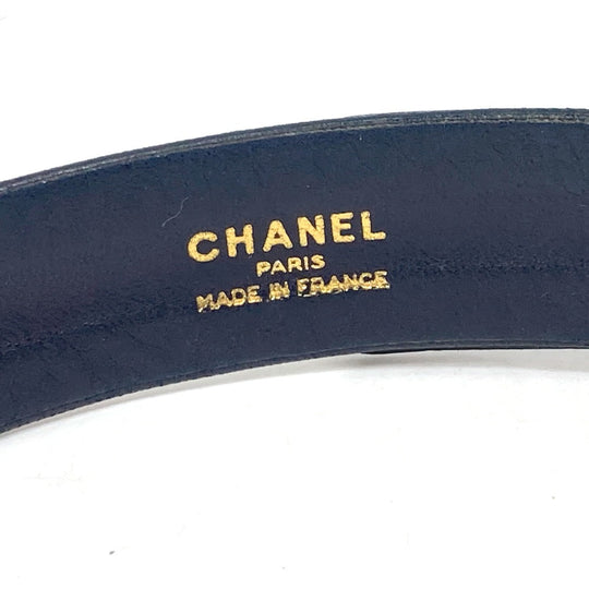 CHANEL belt leather Navy vintage lion buckle Women 70 Used Authentic