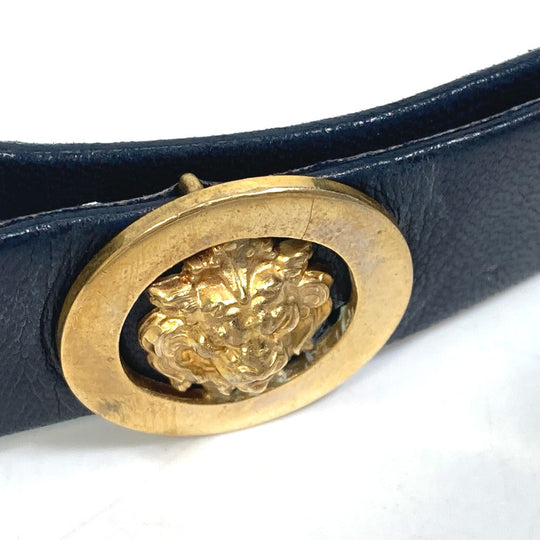 CHANEL belt leather Navy vintage lion buckle Women 70 Used Authentic
